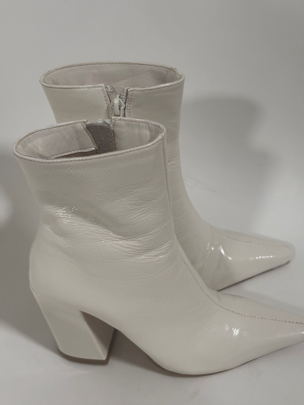 Steve Madden Fulton Bone White Patent Leather Square Toe Mid-Calf Boot Bootie 5M